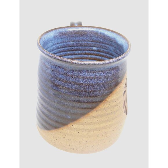 Handcrafted Ceramic Coffee Mug w Blue Glaze & Natural Textured Finish Tea Cross - Picture 4 of 4